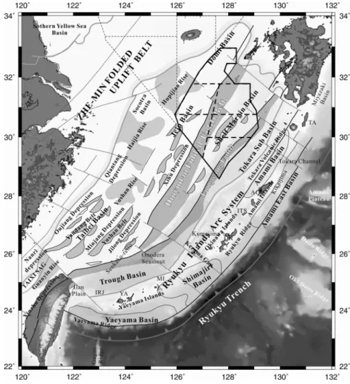 Fig. 1. Basin distribution and structure map of the East China Sea Basin area.