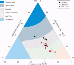 Fig. 10. Oleanane index as higher plant indicators.