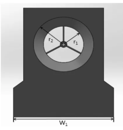 Fig. 2 의 (a)는 쉬라우드의 정면, (b)는 쉬라우드의 측면 및 내 부 형상이다.
