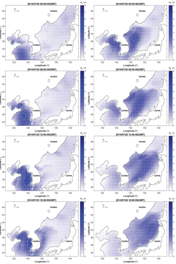 Fig. 13. Development of typhoon waves by TY1410 MATMO.