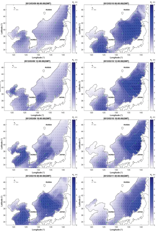 Fig. 11. Development of storm waves March, 9, 2013~March, 10, 2013.