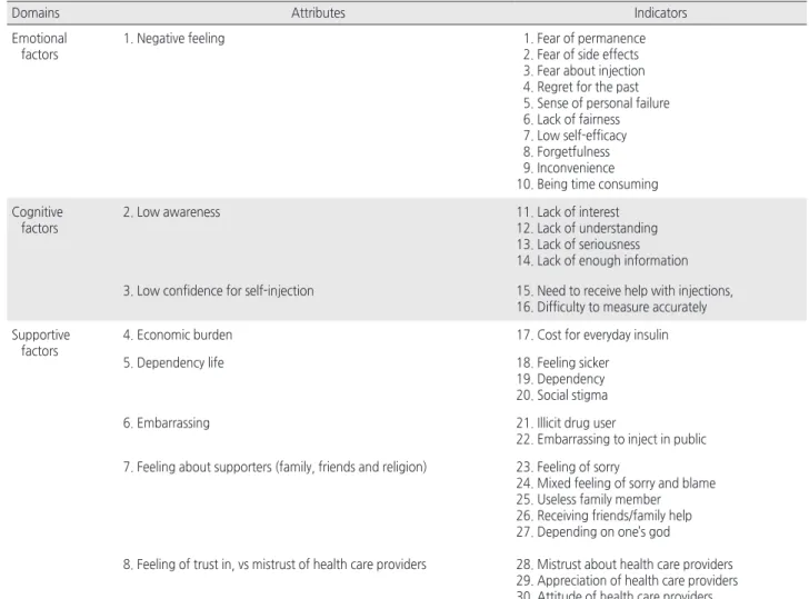 Table 4. Domains, Attribute, and Indicators of Psychological Insulin Resistance in Final Stage