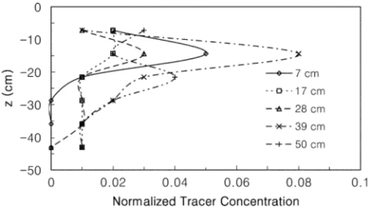 Fig. 6.  Normalized tracer concentrations estimated for selected fractures from plume experiment at 420 minutes.
