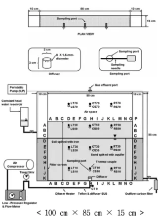 Fig. 3.  Schematics diagram of 2-Dimension air sparging experiment setup.