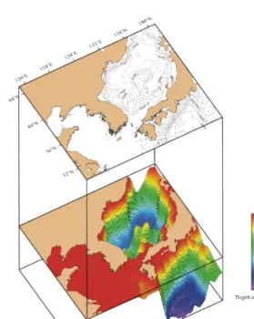Fig.  3  The  structure  of  the  input  parameters for the model SEA. Due to  sharp difference in depth between the  Yellow Sea and the East Sea (Sea of  Japan),  a  negative  logarithm  was  taken for depth value