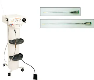 Fig. 2. A long cryoprobe is inserted into the lumen of greater  saphenous vein with care to avoid vein perforation after all  the collaterals are separated, ligated and cut off to prevent  recurrence.