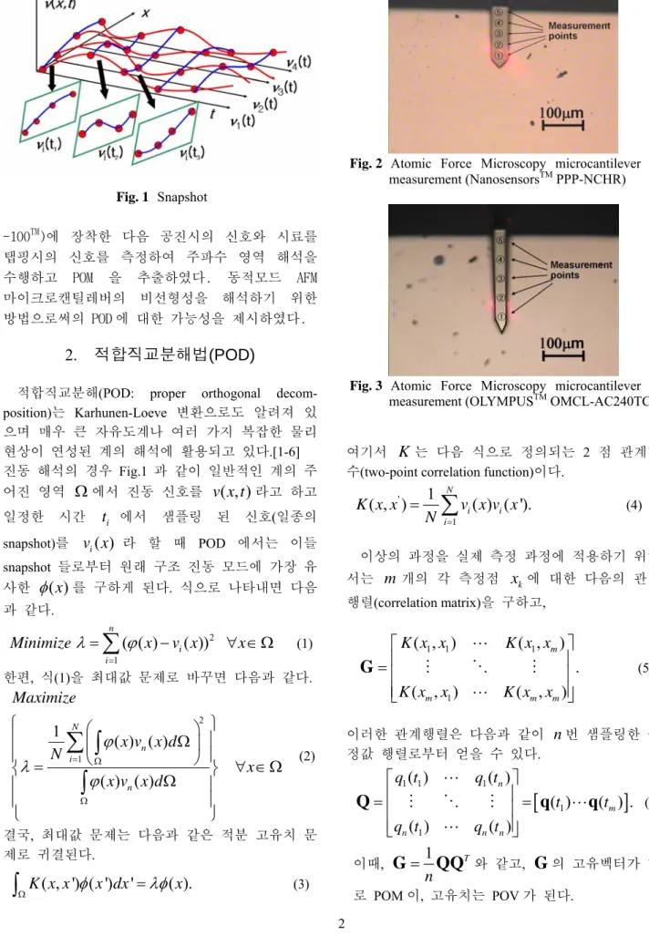 Fig. 1  Snapshot  -100 TM )에  장착한  다음  공진시의  신호와  시료를  탭핑시의  신호를  측정하여  주파수  영역  해석을  수행하고  POM 을  추출하였다