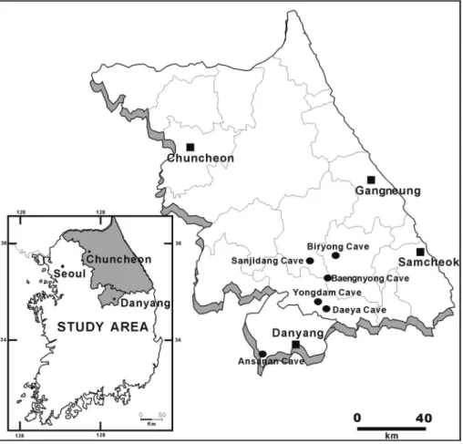Fig. 2.  Location map of the limestone  caves in this study.