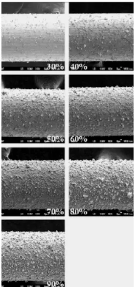 Fig. 4  SEM images of heater surfaces subsequent to  pool boiling of nanofluids with various 