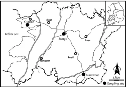 Fig. 1.  Location map of sampling sites on the Jeonbuk area.
