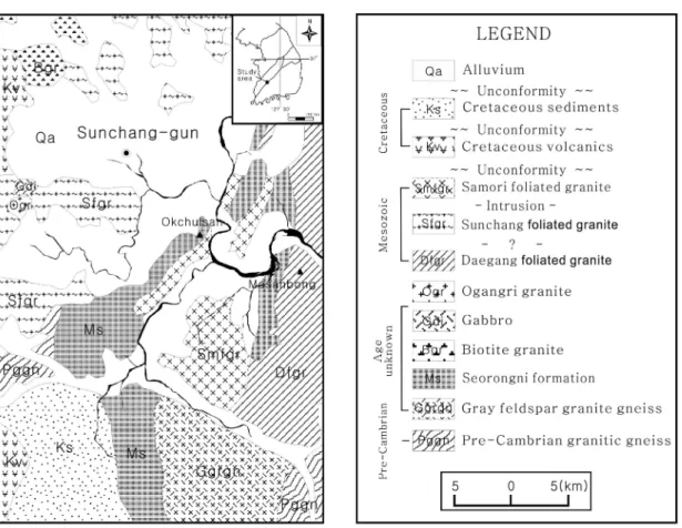 Fig. 1.  Geologic map of the study area (after Kim  et al ., 1990; Lee  et al ., 1997).