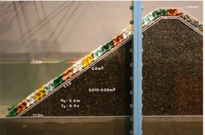 Fig. 3. A photograph of the breakwater model for non-breaking wave condition.