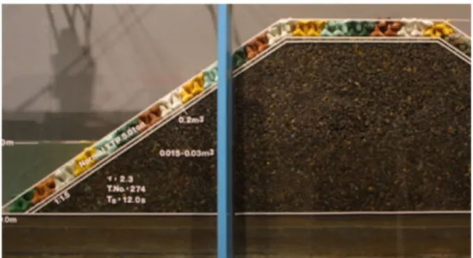 Fig. 4. A photograph of the breakwater model for breaking wave condition.