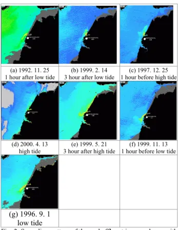 Fig. 2. Spreading pattern of thermal effluent in accordance with  the change of tide 