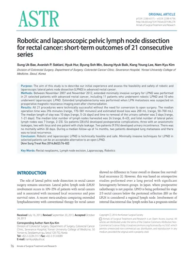 Robotic And Laparoscopic Pelvic Lymph Node Dissection For Rectal Cancer