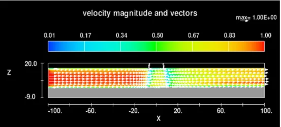 Fig. 6. Current speed distribution in computational domain of case 1 at t = 10,000 sec (X-Z plane).