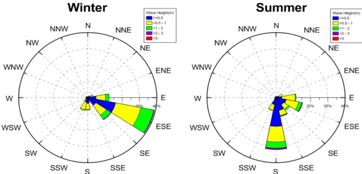 Fig. 2. Wave rose diagrams in Haeundae Beach, 2014 (winter and summer).
