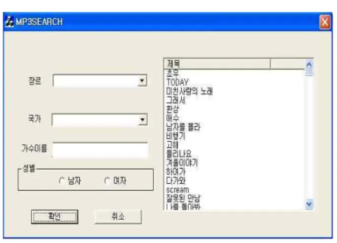 Fig.  3.  The  executive  screen  of  the  sound  source  classification  system_1. 지금까지 기술한 음원 분류 시스템의 간략적인 알 고리즘은 다음과 같다