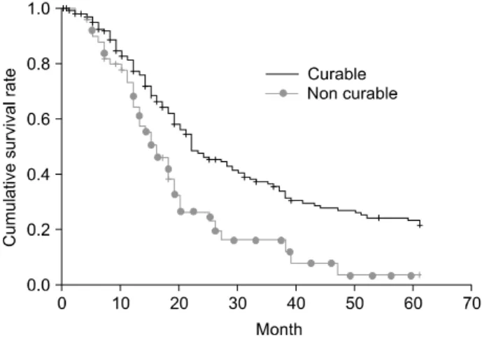 Fig.  1.  Survival  curves  of  patients  according  to  curability.