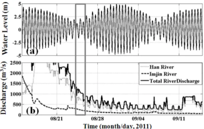 Fig. 2. Series of graphs illustrating the daily variability at Seokmo channel. Observation period of the survey lines used for this study