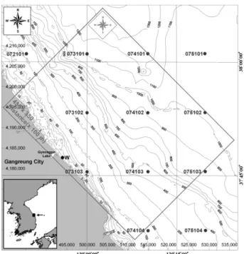 Fig. 1. Computational domain and location of hindcast data and wave observation data.