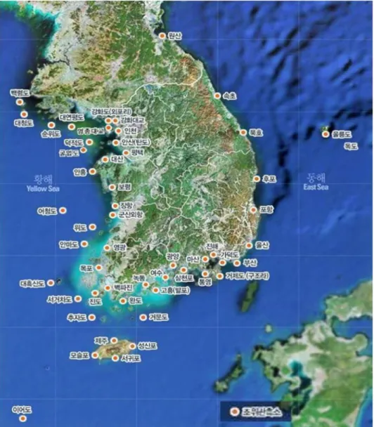 Fig. 1. Location map of the tidal gauging stations in Korean coast (KHOA, 2011).