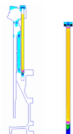 Fig. 9  Stress distributions at tightening and combustion  load conditions  5.  설계  변경  검토  응력계측과  피로시험,  구조해석으로  파악한  스 터드의  강도  및  거동  특성을  이용하여  설계변경을  모색하고  제조원가를  절감할  수  있는  방법을  검토 하였다