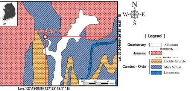 Fig. 1. Regional geologic map of the study area (from Lee et al., 1997)ڙۍۋʽɰ.Santi (2006)əইۤقԴ۹ѺՁࣅۺؒˣٍأؒۆ࣢ՁںşۦॠيқΪॣսەəşܵęۺۼॢ֨ॹѓѪں܃֨ॠٕڷ϶, йĶǴقԴٍأؒۋқपॠəݓʪ, ؒԵܛΪфėॡۺ࣢Ձں܁νॠيьशॠٕɰ