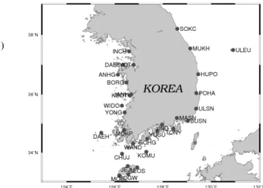 Fig. 3. Station maps of tidal stations around Korean Peninsula.
