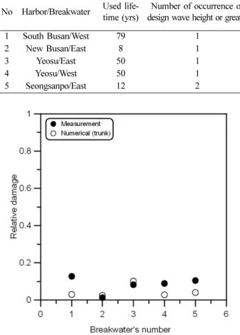 Fig. 10. Comparison of relative damage between measurement and numerical result.