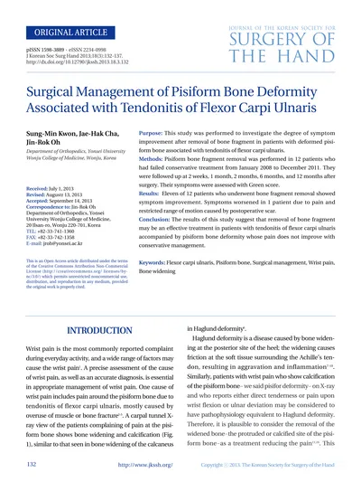 Surgical Management of Pisiform Bone DeformityAssociated with ...