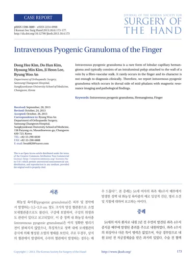 Intravenous Pyogenic Granuloma of the Finger SURGERYOFTHEHAND