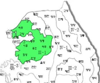 Fig. 4. Adaptable Regions of ‘Chamdream’. 못하는 지역에서는 재배를 지양하고, ‘추청’ 수준의 시비량을  준수하여야 한다