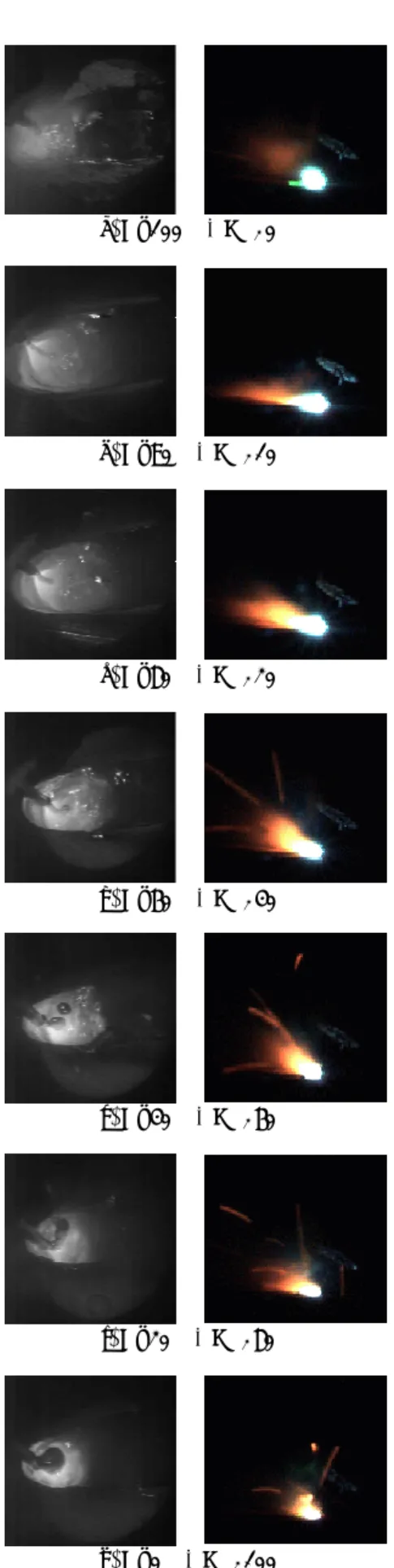 Fig. 6 Photos of weld pool and plasma for various  shielding gas composition (laser power: 4 kW,  laser-arc interspacing distance: 2 mm) 