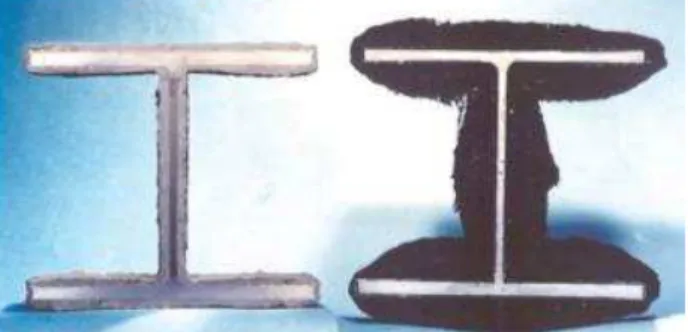 Fig. 5 Intumescent epoxy coating attached to beam before and after a fire (left: before a fire, right: after a fire)  에  갇히게  된다