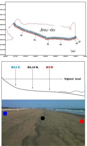 Fig. 3 은 2005년 11월과 2006년 5월에 해빈 상부에서 채취한 표층퇴적물의 입도분포 변화를 보여주고 있다.