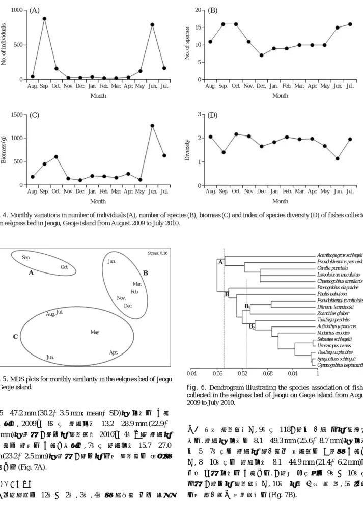 Fig. 5. MDS plots for monthly similarity in the eelgrass bed of Jeogu