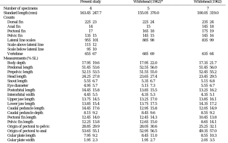 Table 1. Comparison of counts and measurements of Elops hawaiensis species