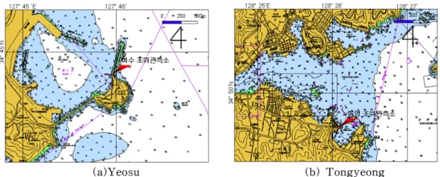 Fig. 1. Locations of tidal stations at Yeosu (left panel) and Tongyeong (right panel).
