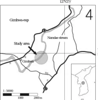Fig. 1. Map of the study area for the Iksookimia koreensis in the Namdae stream.