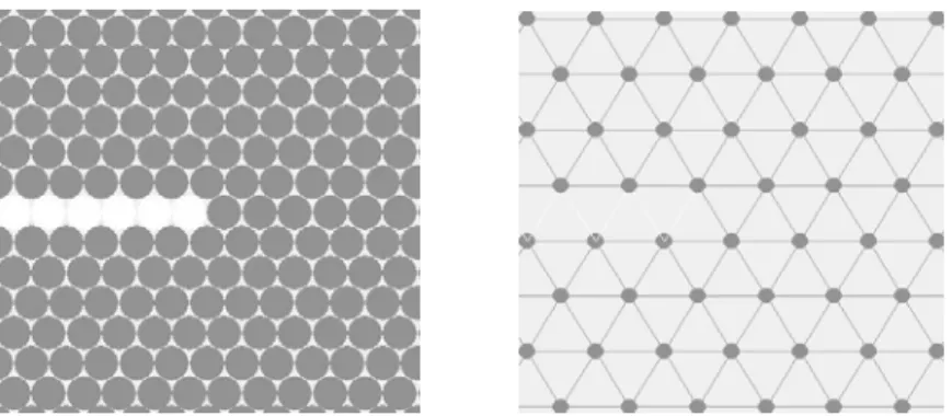 Figure 2 MCA geometrical models zoomed in around the crack tip (automata and link view) 