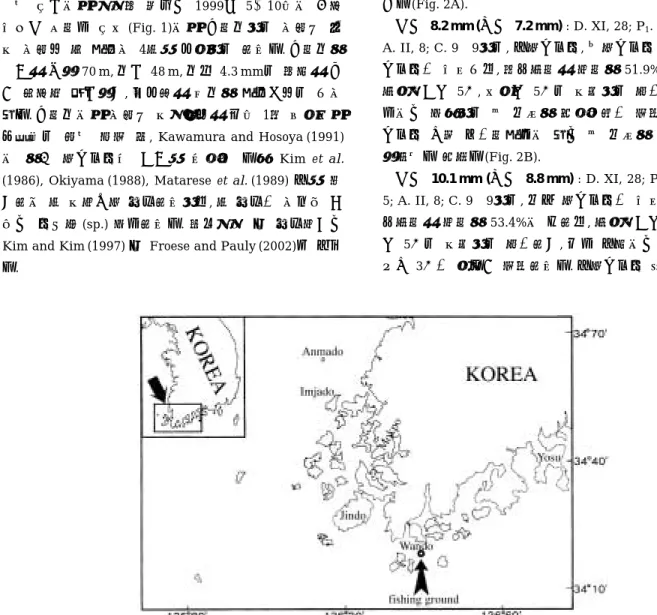 Fig. 1. Map showing the sampling area in the coastal waters off Wando, Korea.