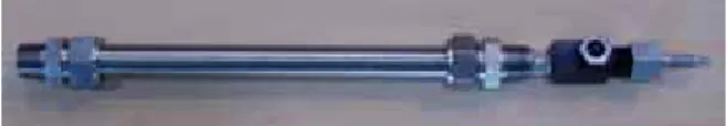 Fig. 4 Assembly of a burst specimen with unflawed tube (a) Inconel 690TT (b) Nipple (c) Plug (d) Air valve (e) Swagelok fitting