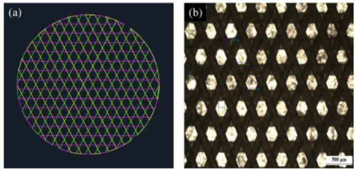 Fig. 13  2D CAD pattern and optical microscope image  for fabrication of hexagon-type PCL scaffold 