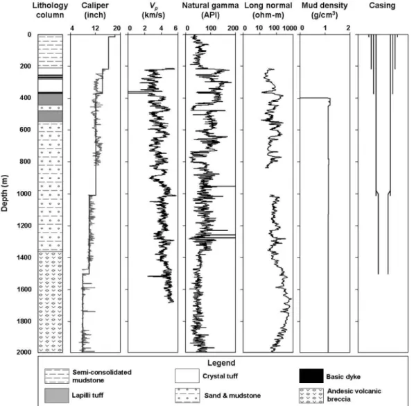 Fig. 1.  Lithology, geophysical well logs and mud density log used for the borehole BH-4 in the study