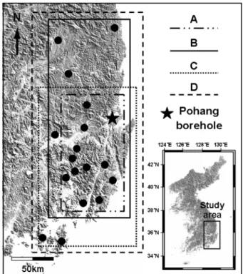 Fig. 3.  Locations of  in-situ  stress measurement data (after Lee and Chang, 2007).
