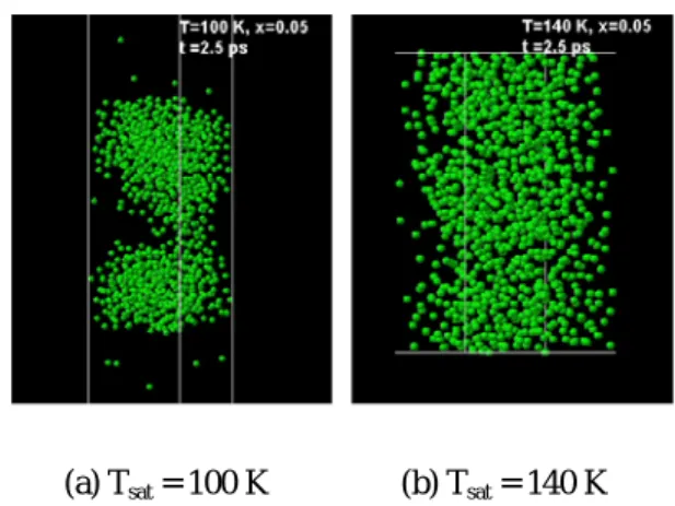 Fig. 2  The Snapshots in the case of the Improper Intermolecular Distance for a Liquid-Vapor Interface 