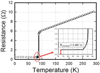 Fig. 4. SEM image having a surface morphology of the top surface for the hybrid structure of Al 2 O 3 /YBCO(300 nm)/NiFe(25 nm)/