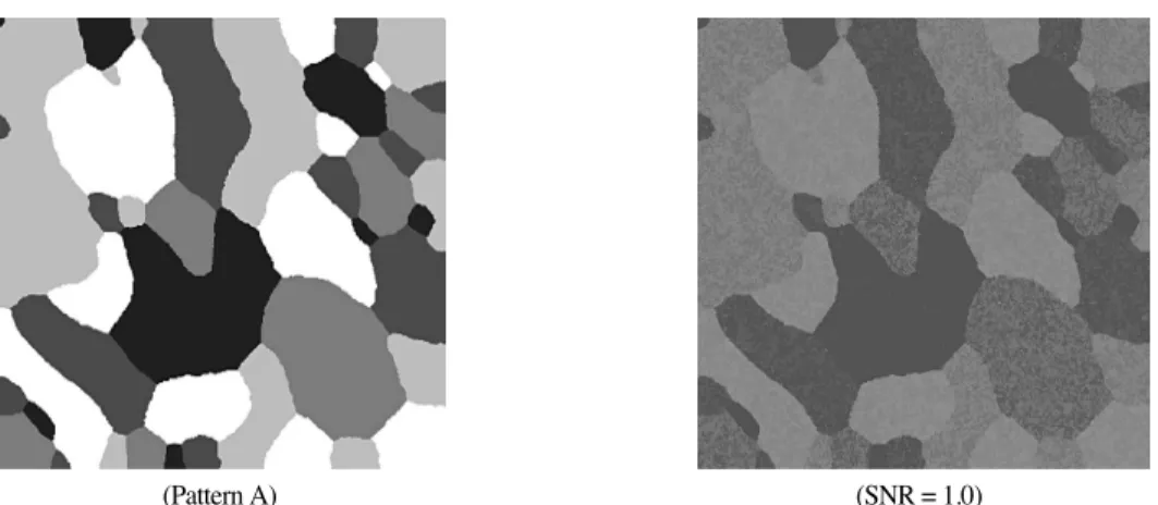 Fig. 1.  Pattern map of 5 classes and image of single band simulated with SNR = 1.0.