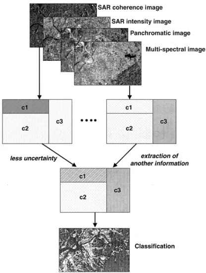 Fig. 1.  Simple example of multi-sensor data fusion for land-cover classification.